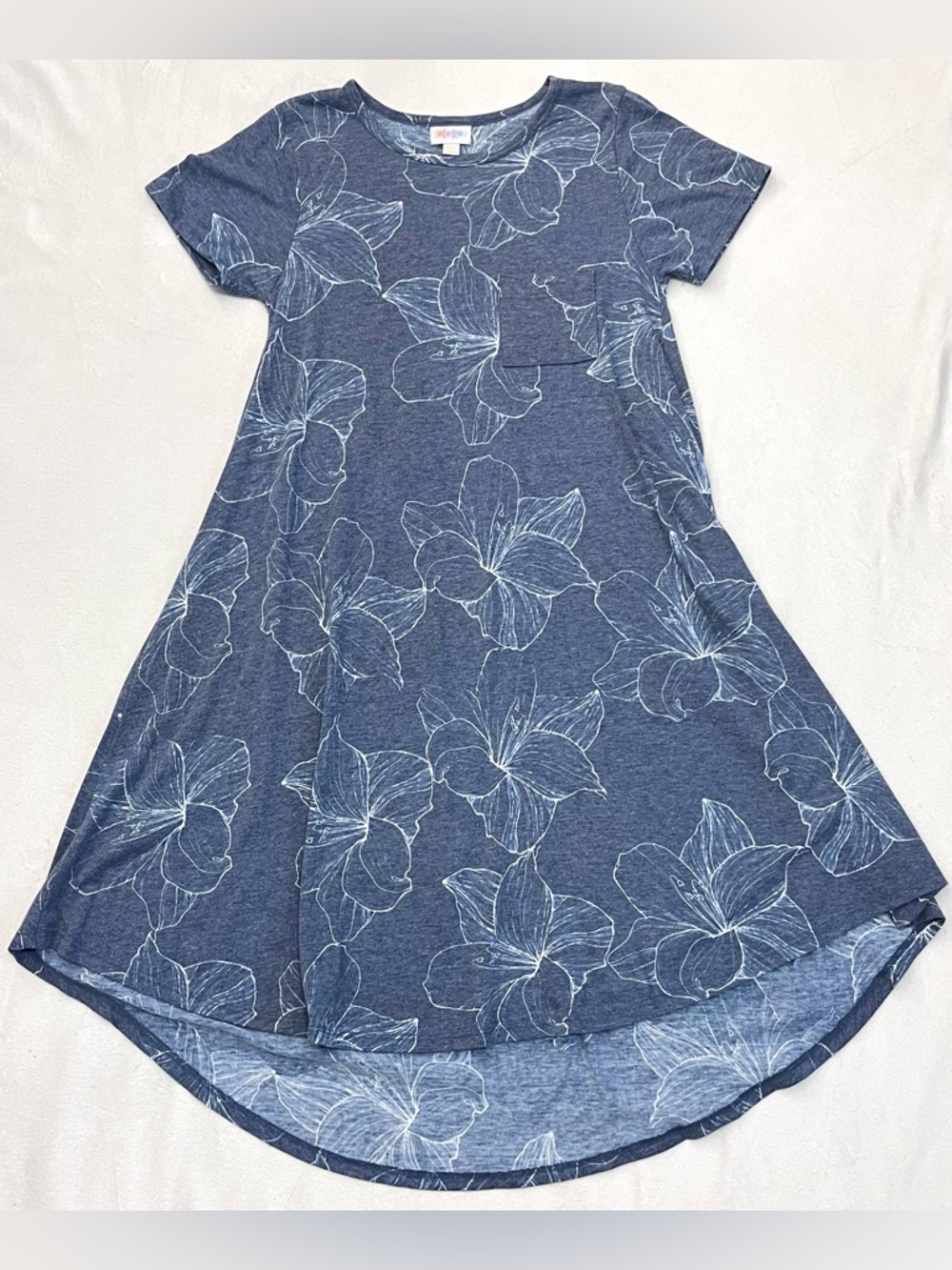 LuLaRoe Women’s Blue Floral Print Short Sleeve Tee w Pocket T-shirt Dress XXS